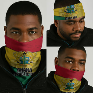 Ghana Republic Day Neck Gaiter Ghanaian Pride Flag Colors With Coat Of Arms And Black Star