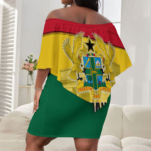 Ghana Republic Day Off Shoulder Short Dress Ghanaian Pride Flag Colors With Coat Of Arms And Black Star