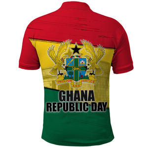 Ghana Republic Day Polo Shirt Ghanaian Pride Flag Colors With Coat Of Arms And Black Star