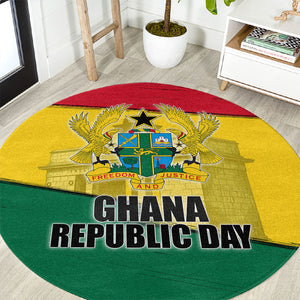 Ghana Republic Day Round Carpet Ghanaian Pride Flag Colors With Coat Of Arms And Black Star