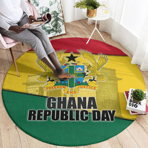 Ghana Republic Day Round Carpet Ghanaian Pride Flag Colors With Coat Of Arms And Black Star