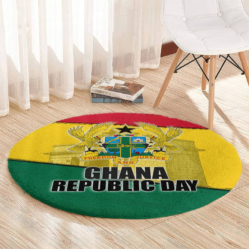 Ghana Republic Day Round Carpet Ghanaian Pride Flag Colors With Coat Of Arms And Black Star