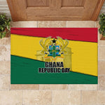 Ghana Republic Day Rubber Doormat Ghanaian Pride Flag Colors With Coat Of Arms And Black Star