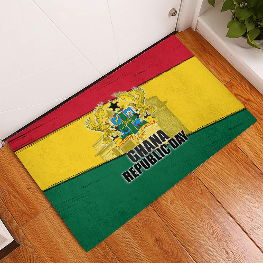 Ghana Republic Day Rubber Doormat Ghanaian Pride Flag Colors With Coat Of Arms And Black Star