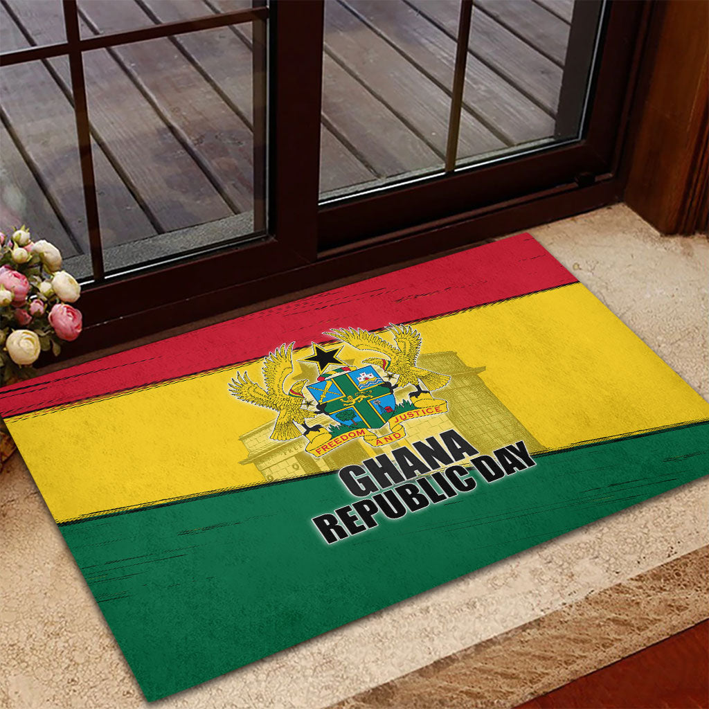 Ghana Republic Day Rubber Doormat Ghanaian Pride Flag Colors With Coat Of Arms And Black Star