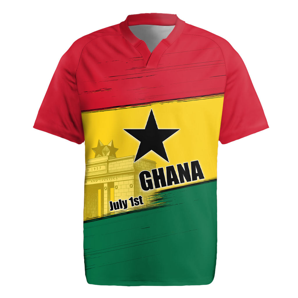 Ghana Republic Day Rugby Jersey Ghanaian Pride Flag Colors With Coat Of Arms And Black Star