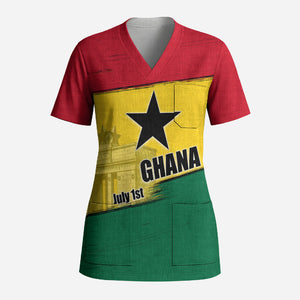 Ghana Republic Day Scrub Top Ghanaian Pride Flag Colors With Coat Of Arms And Black Star