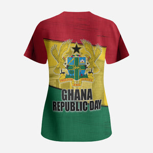 Ghana Republic Day Scrub Top Ghanaian Pride Flag Colors With Coat Of Arms And Black Star