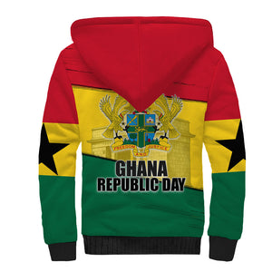 Ghana Republic Day Sherpa Hoodie Ghanaian Pride Flag Colors With Coat Of Arms And Black Star