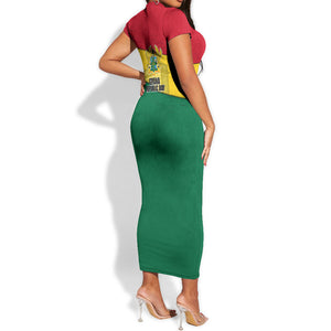 Ghana Republic Day Short Sleeve Bodycon Dress Ghanaian Pride Flag Colors With Coat Of Arms And Black Star