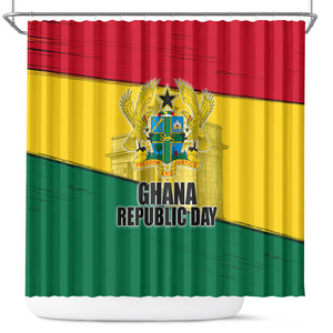 Ghana Republic Day Shower Curtain Ghanaian Pride Flag Colors With Coat Of Arms And Black Star