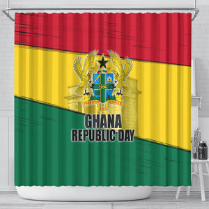 Ghana Republic Day Shower Curtain Ghanaian Pride Flag Colors With Coat Of Arms And Black Star