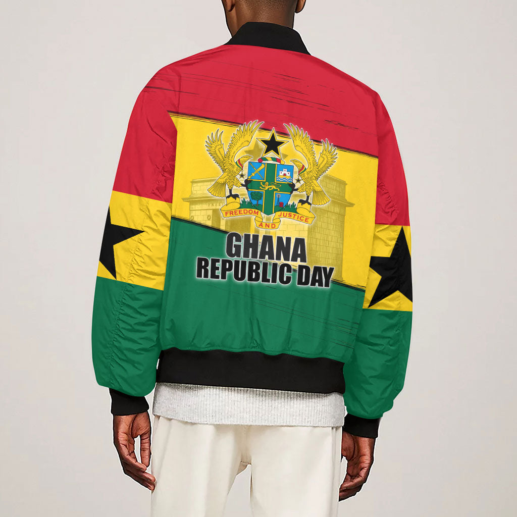 Ghana Republic Day Sleeve Zip Bomber Jacket Ghanaian Pride Flag Colors With Coat Of Arms And Black Star
