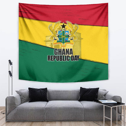Ghana Republic Day Tapestry Ghanaian Pride Flag Colors With Coat Of Arms And Black Star