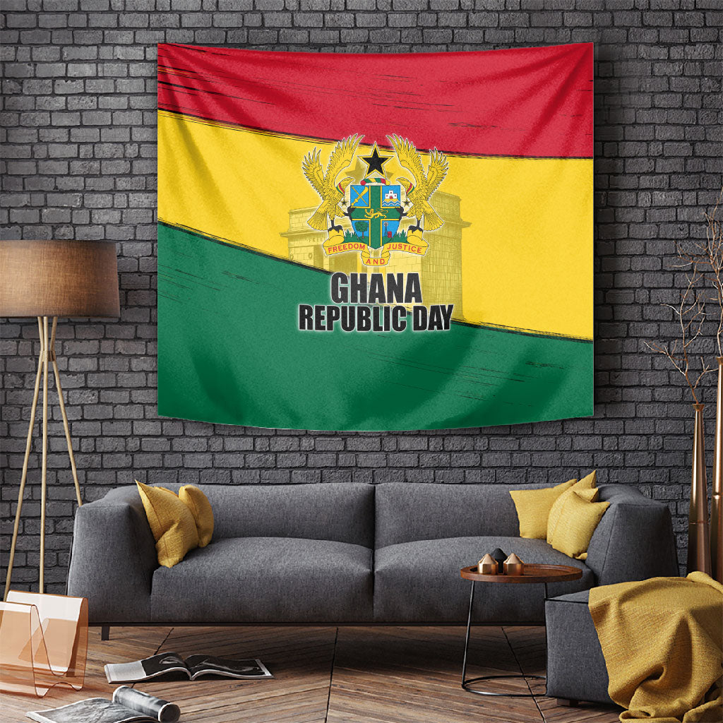 Ghana Republic Day Tapestry Ghanaian Pride Flag Colors With Coat Of Arms And Black Star