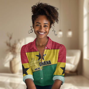 Ghana Republic Day Women Casual Shirt Ghanaian Pride Flag Colors With Coat Of Arms And Black Star