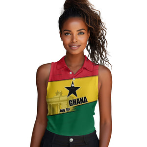 Ghana Republic Day Women Sleeveless Polo Shirt Ghanaian Pride Flag Colors With Coat Of Arms And Black Star