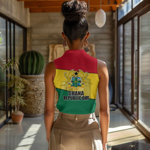 Ghana Republic Day Women Sleeveless Polo Shirt Ghanaian Pride Flag Colors With Coat Of Arms And Black Star