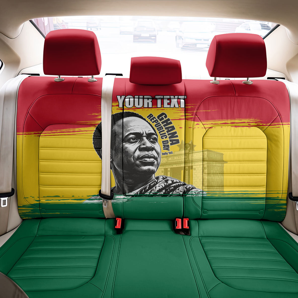 Personalized Ghana Republic Day Back Car Seat Cover Kwame Nkrumah Vintage Portrait Art - July 1st Theme