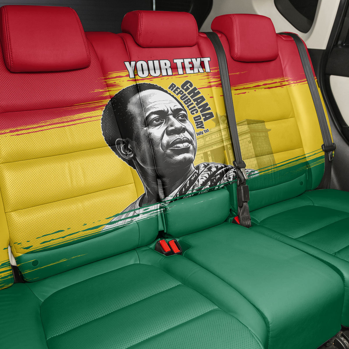 Personalized Ghana Republic Day Back Car Seat Cover Kwame Nkrumah Vintage Portrait Art - July 1st Theme