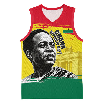Personalized Ghana Republic Day Basketball Jersey Kwame Nkrumah Vintage Portrait Art - July 1st Theme