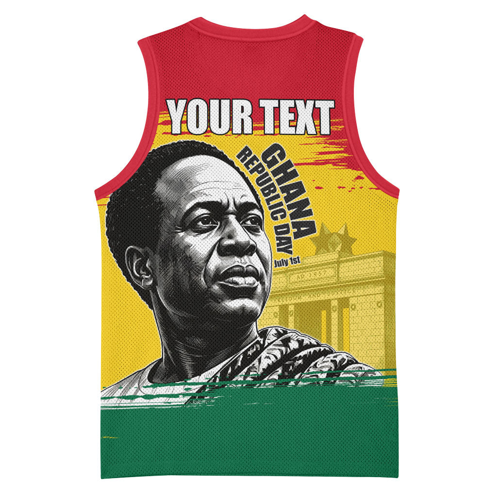 Personalized Ghana Republic Day Basketball Jersey Kwame Nkrumah Vintage Portrait Art - July 1st Theme