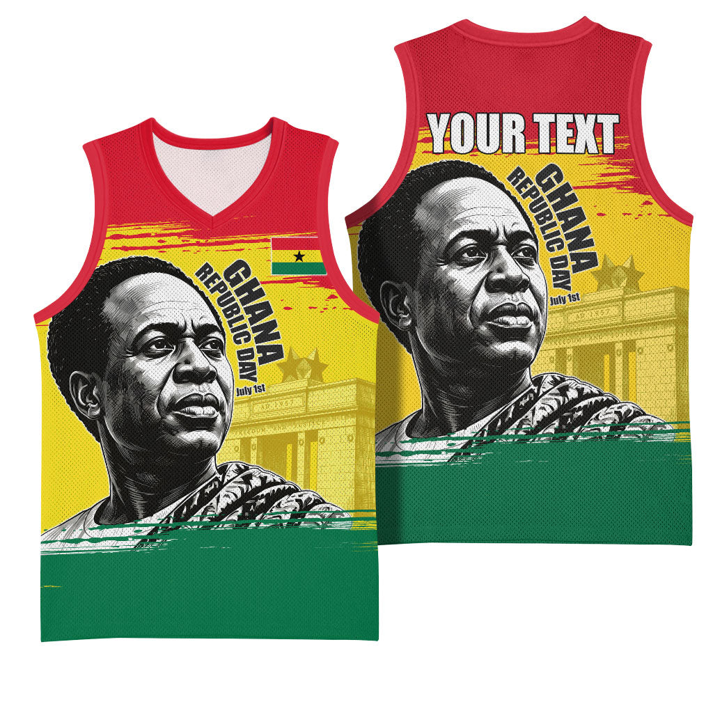 Personalized Ghana Republic Day Basketball Jersey Kwame Nkrumah Vintage Portrait Art - July 1st Theme