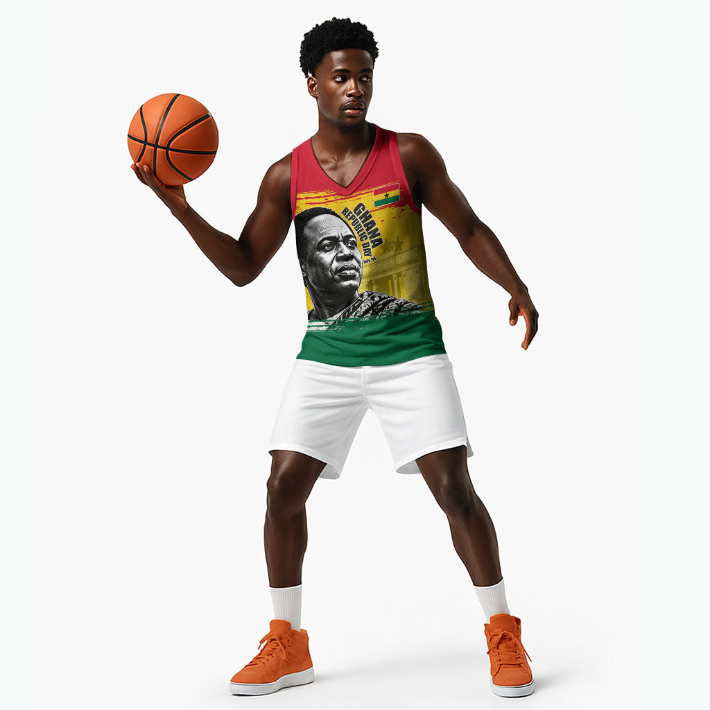 Personalized Ghana Republic Day Basketball Jersey Kwame Nkrumah Vintage Portrait Art - July 1st Theme