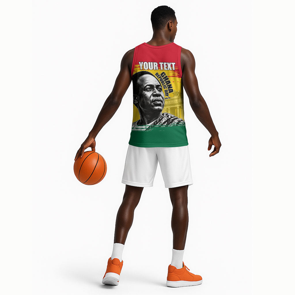 Personalized Ghana Republic Day Basketball Jersey Kwame Nkrumah Vintage Portrait Art - July 1st Theme