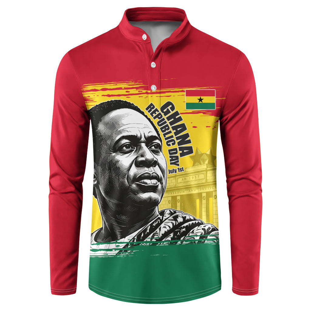 Personalized Ghana Republic Day Button Sweatshirt Kwame Nkrumah Vintage Portrait Art - July 1st Theme