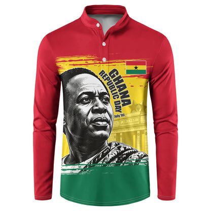 Personalized Ghana Republic Day Button Sweatshirt Kwame Nkrumah Vintage Portrait Art - July 1st Theme
