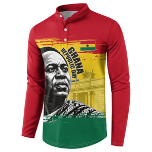 Personalized Ghana Republic Day Button Sweatshirt Kwame Nkrumah Vintage Portrait Art - July 1st Theme