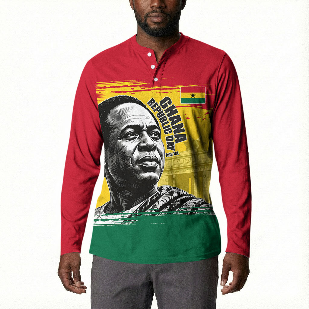 Personalized Ghana Republic Day Button Sweatshirt Kwame Nkrumah Vintage Portrait Art - July 1st Theme