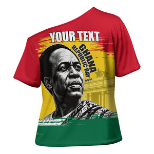 Personalized Ghana Republic Day Cross Shoulder Shirt Kwame Nkrumah Vintage Portrait Art - July 1st Theme