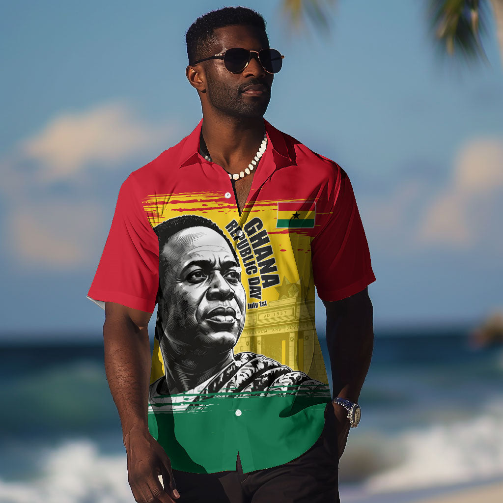 Personalized Ghana Republic Day Hawaiian Shirt Kwame Nkrumah Vintage Portrait Art - July 1st Theme
