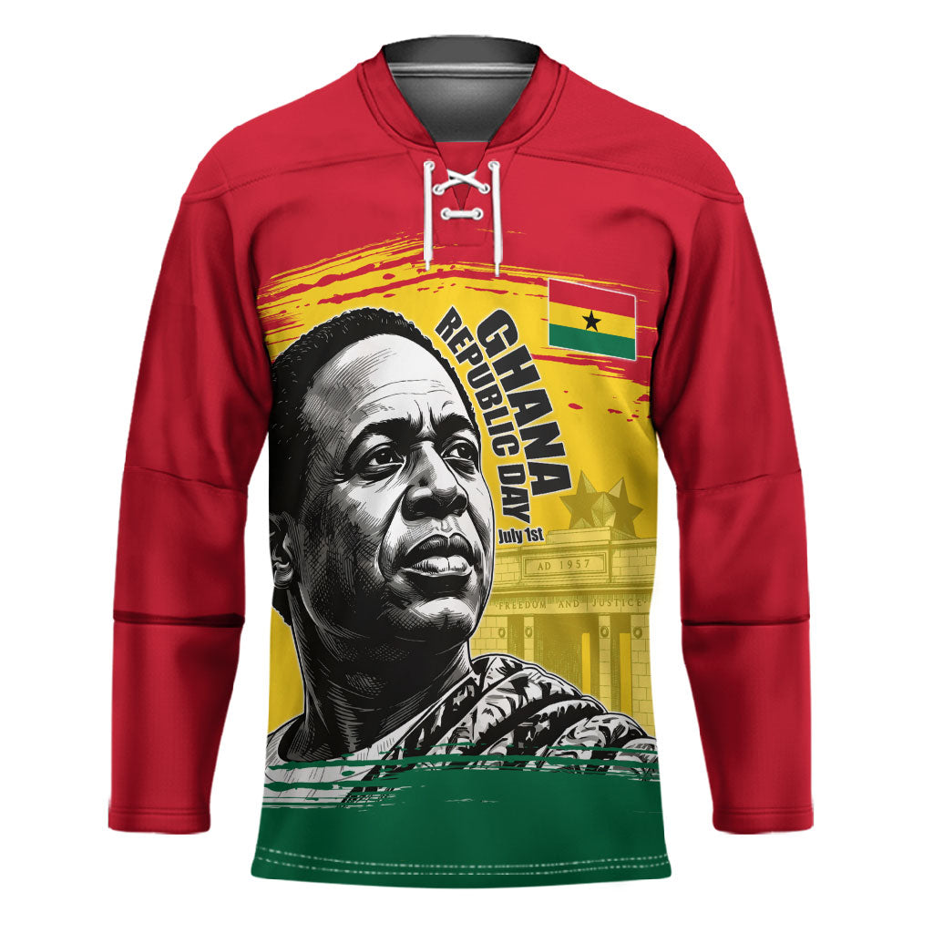 Personalized Ghana Republic Day Hockey Jersey Kwame Nkrumah Vintage Portrait Art - July 1st Theme