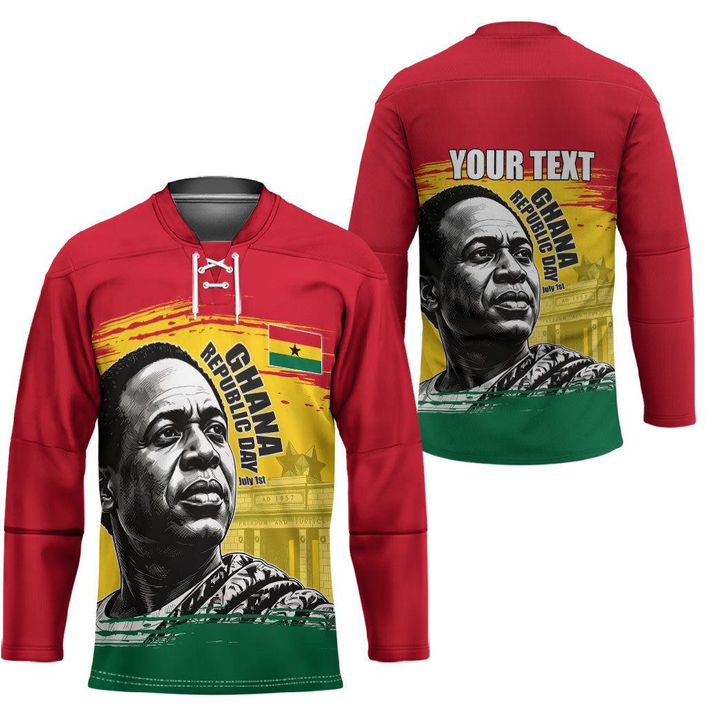 Personalized Ghana Republic Day Hockey Jersey Kwame Nkrumah Vintage Portrait Art - July 1st Theme