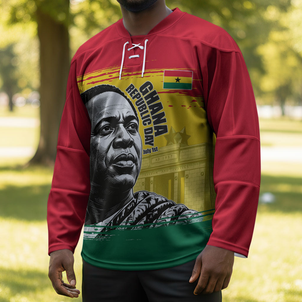 Personalized Ghana Republic Day Hockey Jersey Kwame Nkrumah Vintage Portrait Art - July 1st Theme