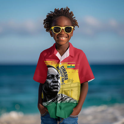 Personalized Ghana Republic Day Kid Hawaiian Shirt Kwame Nkrumah Vintage Portrait Art - July 1st Theme