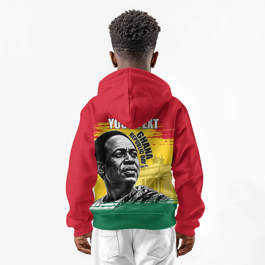 Personalized Ghana Republic Day Kid Hoodie Kwame Nkrumah Vintage Portrait Art - July 1st Theme
