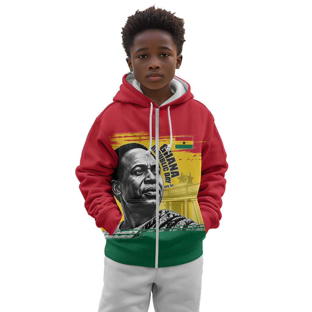 Personalized Ghana Republic Day Kid Hoodie Kwame Nkrumah Vintage Portrait Art - July 1st Theme