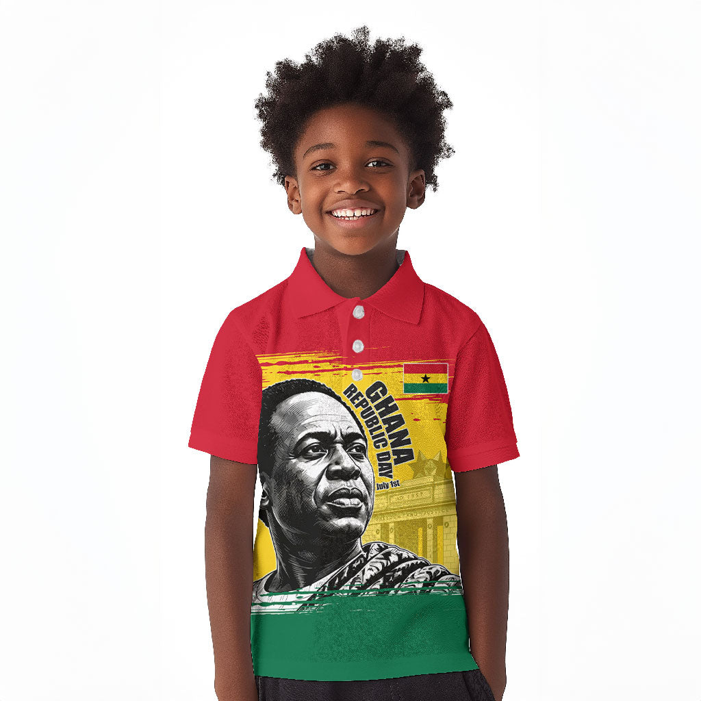 Personalized Ghana Republic Day Kid Polo Shirt Kwame Nkrumah Vintage Portrait Art - July 1st Theme