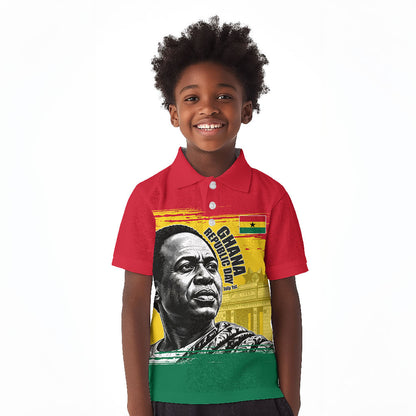 Personalized Ghana Republic Day Kid Polo Shirt Kwame Nkrumah Vintage Portrait Art - July 1st Theme