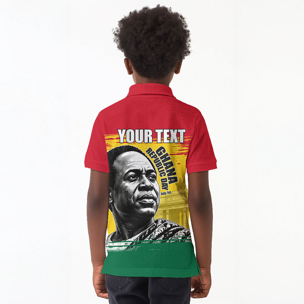 Personalized Ghana Republic Day Kid Polo Shirt Kwame Nkrumah Vintage Portrait Art - July 1st Theme
