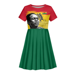 Personalized Ghana Republic Day Kid Short Sleeve Dress Kwame Nkrumah Vintage Portrait Art - July 1st Theme