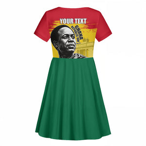 Personalized Ghana Republic Day Kid Short Sleeve Dress Kwame Nkrumah Vintage Portrait Art - July 1st Theme
