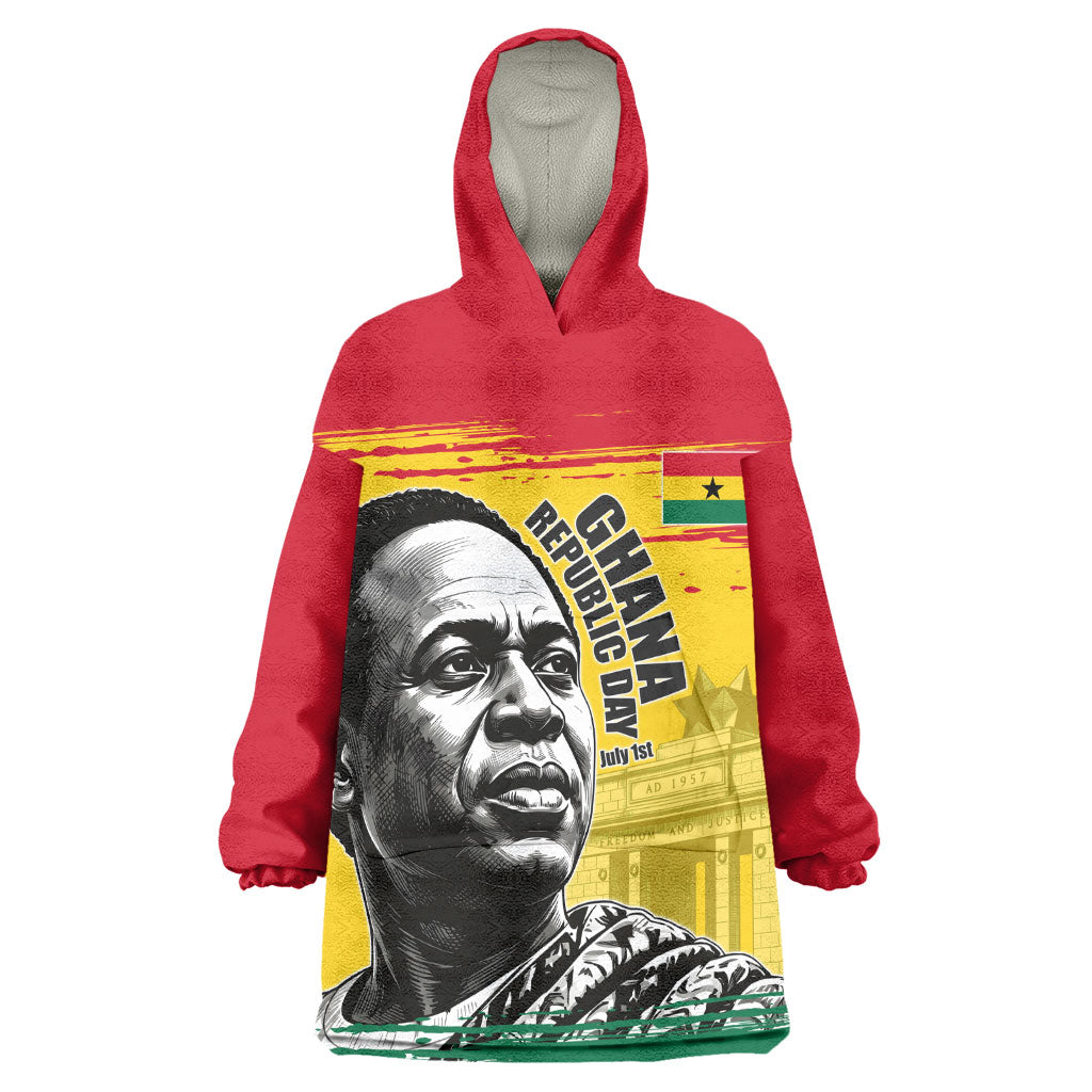 Personalized Ghana Republic Day Kid Wearable Blanket Hoodie Kwame Nkrumah Vintage Portrait Art - July 1st Theme