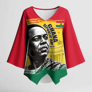 Personalized Ghana Republic Day Kimono Sleeve Blouse Kwame Nkrumah Vintage Portrait Art - July 1st Theme