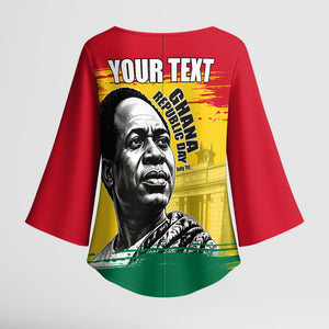 Personalized Ghana Republic Day Kimono Sleeve Blouse Kwame Nkrumah Vintage Portrait Art - July 1st Theme