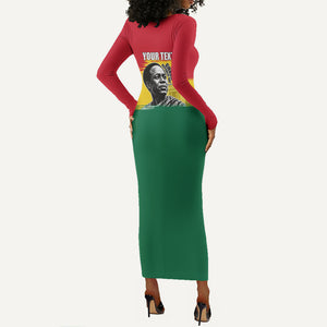 Personalized Ghana Republic Day Long Sleeve Bodycon Dress Kwame Nkrumah Vintage Portrait Art - July 1st Theme